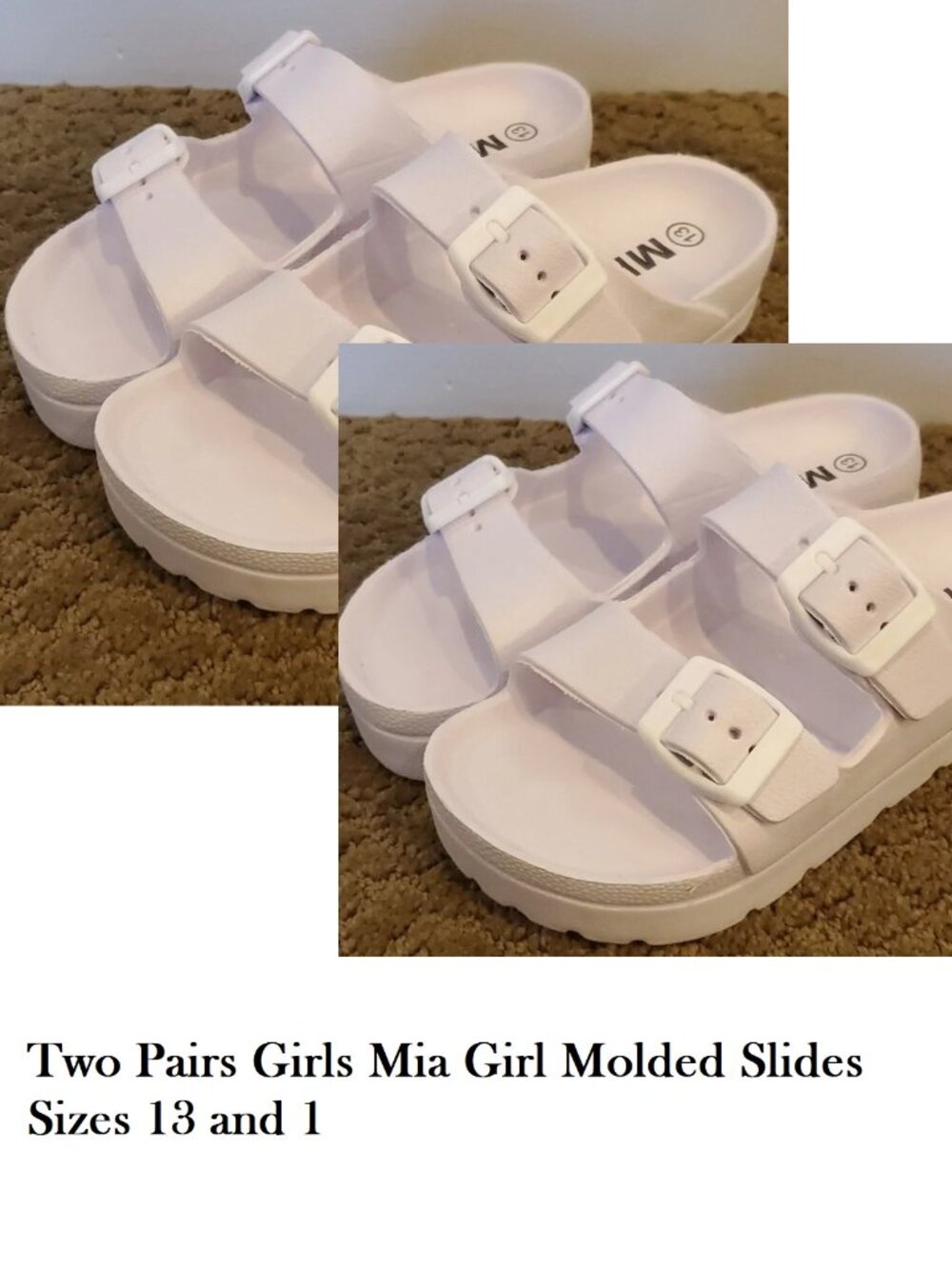 2 pairs Girls Mia Girl ORRI EVA Platform Slides Sandals Size 13 & 1 Molded NWT